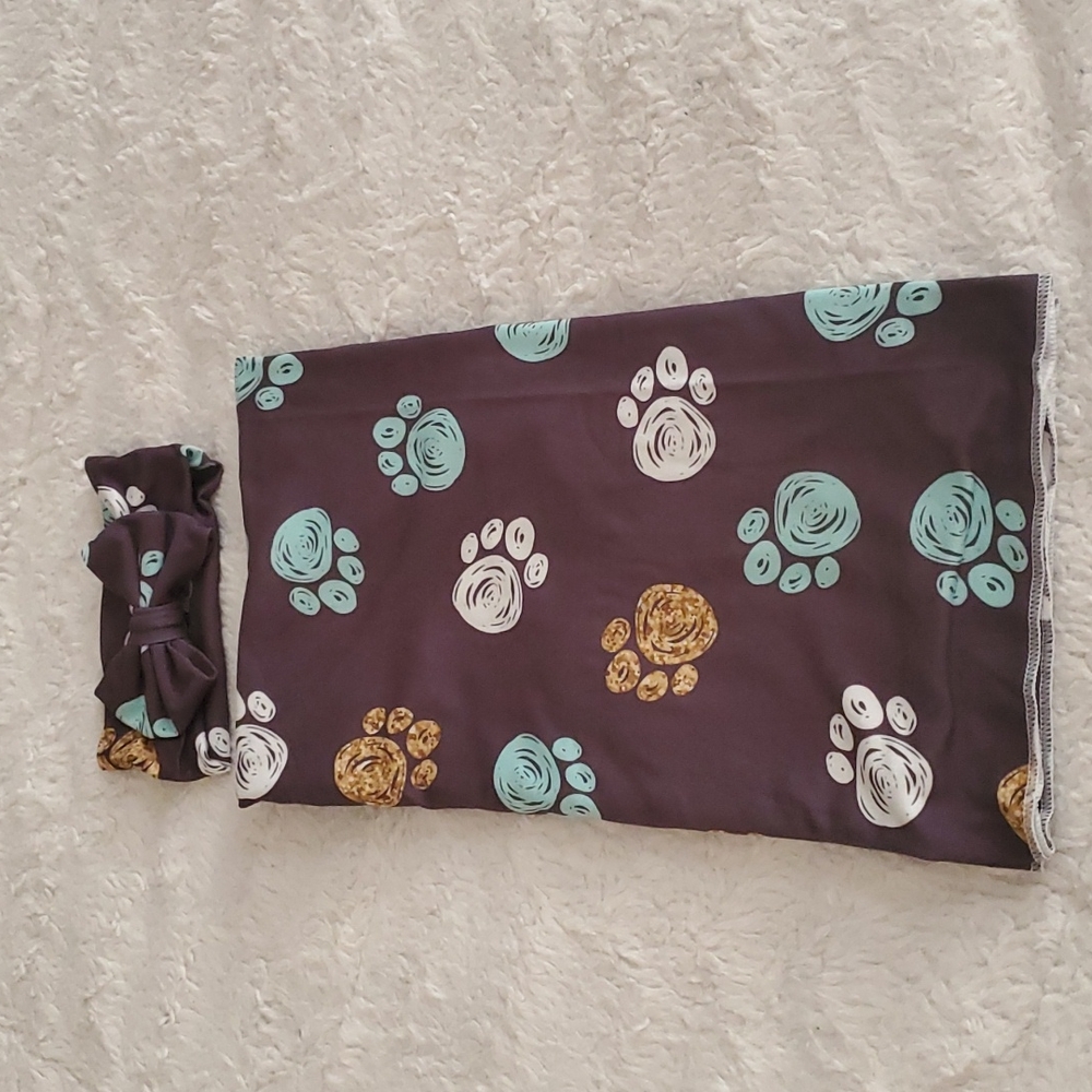 Dog paws Baby swaddle with matching headband